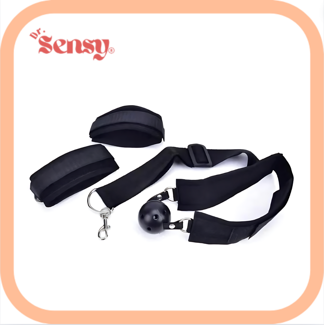 Dr. Sensy BDSM Gag Ball + Handboeien Set - Zwart