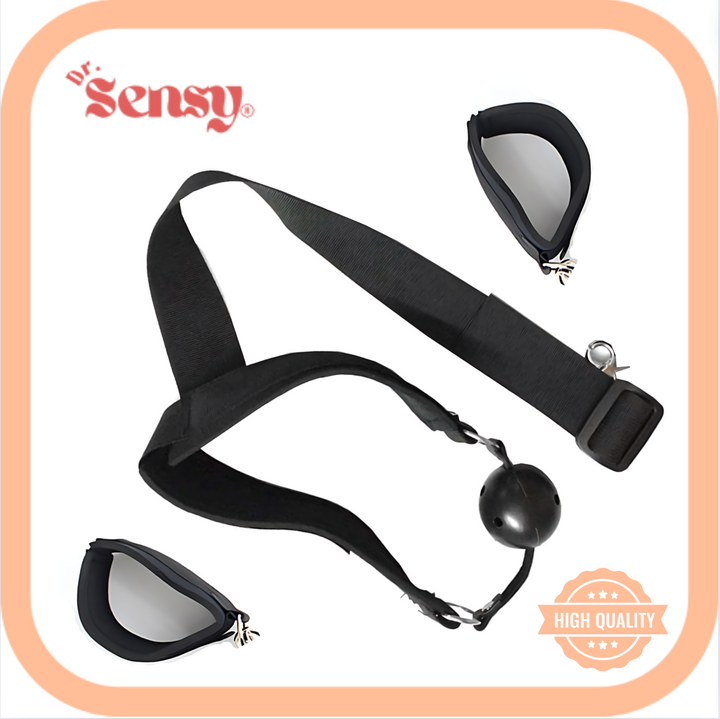 Dr. Sensy BDSM Gag Ball + Handboeien Set - Zwart