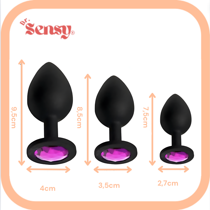 Dr. Sensy Butt Plug Set van 3 - Zwart + Roze Diamant