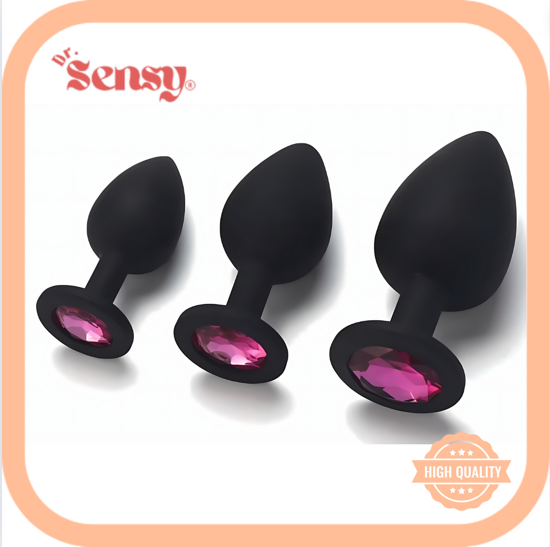 Dr. Sensy Butt Plug Set van 3 - Zwart + Roze Diamant