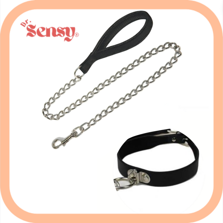 Dr. Sensy BDSM Halsband riem - Zwart/Metaal - Role play