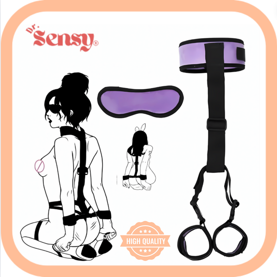 Dr. Sensy BDSM Nylon Hals + Boeien - Zwart-Paars