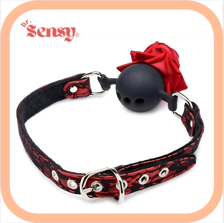 Dr. Sensy Gag Ball met Roos - Zwart/Rood