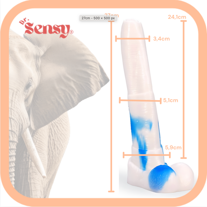 Dr. Sensy Olifant Slurf Dildo - Blauw/Wit - 27 CM