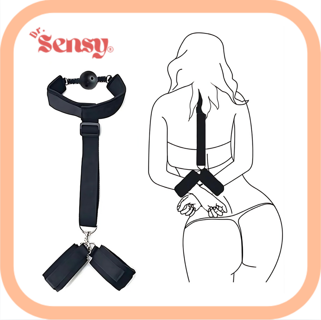 Dr. Sensy BDSM Gag Ball + Handboeien Set - Zwart