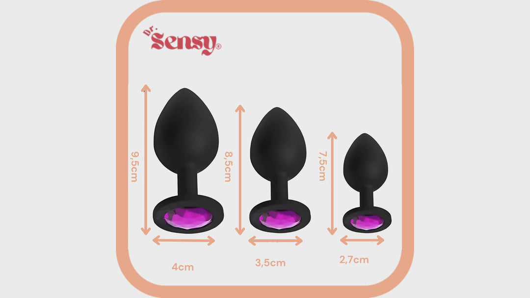 Dr. Sensy Butt Plug Set van 3 - Zwart + Roze Diamant